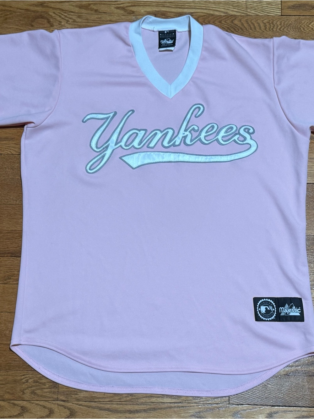 RARE Vintage Light Pink (Large) Majestic V-Neck MLB New York Yankees Jersey